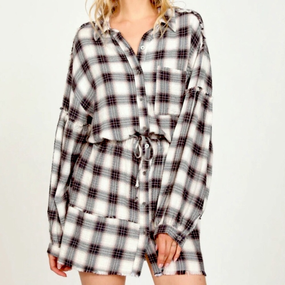 Vintage Havana Black Cream Plaid Rayon Spandex Blend Dress Size Small S